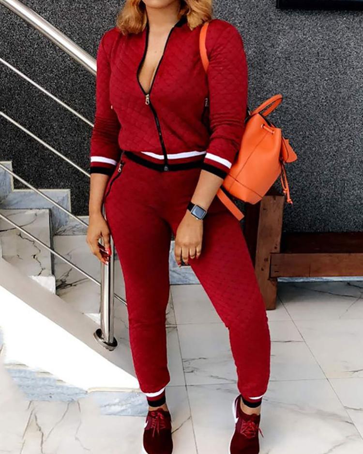 

Stripes Tape Binding Pocket Tracksuits, Red