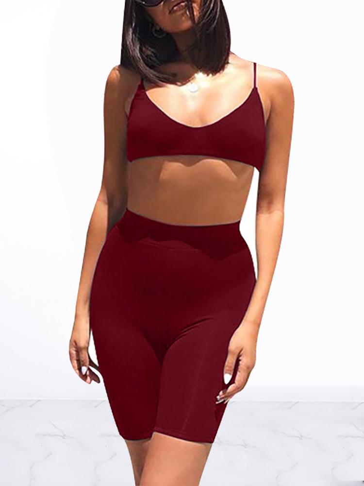 

Crop Top & Slinky Shorts Set, Wine red