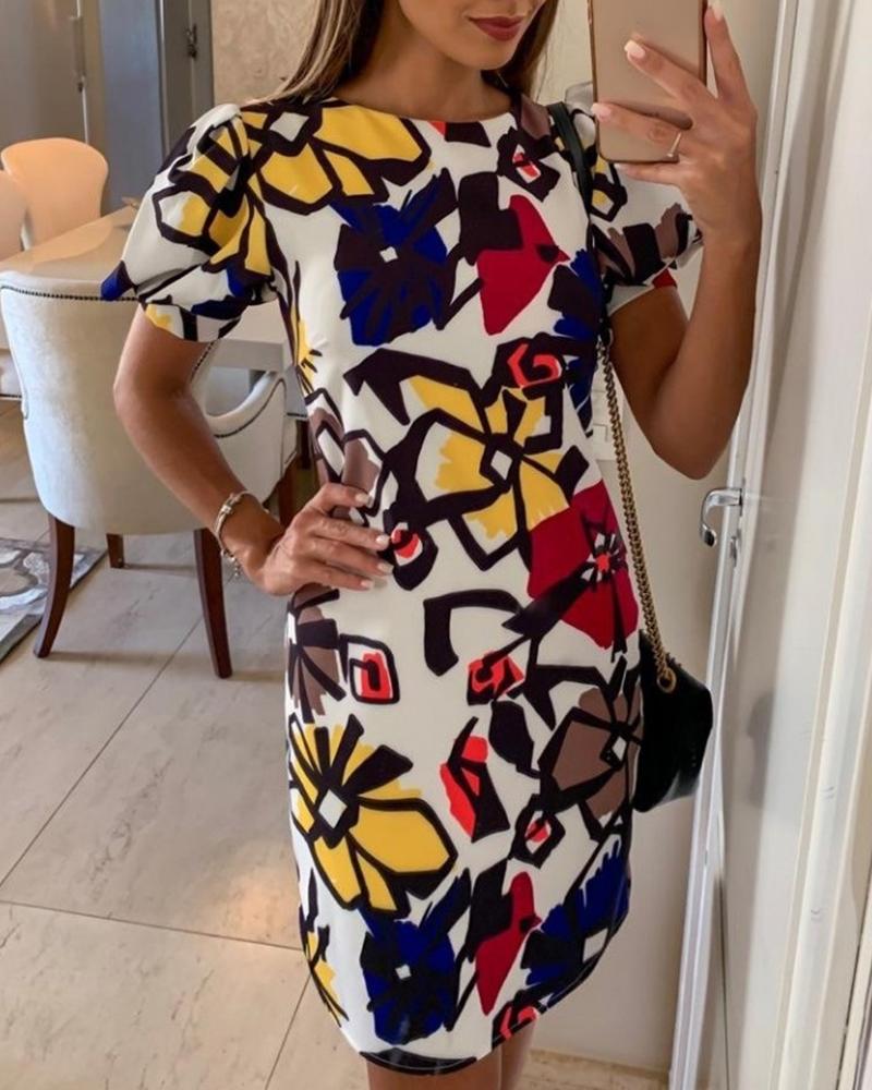 

Short Sleeve Colorblock Print Bodycon Dress, Multicolor