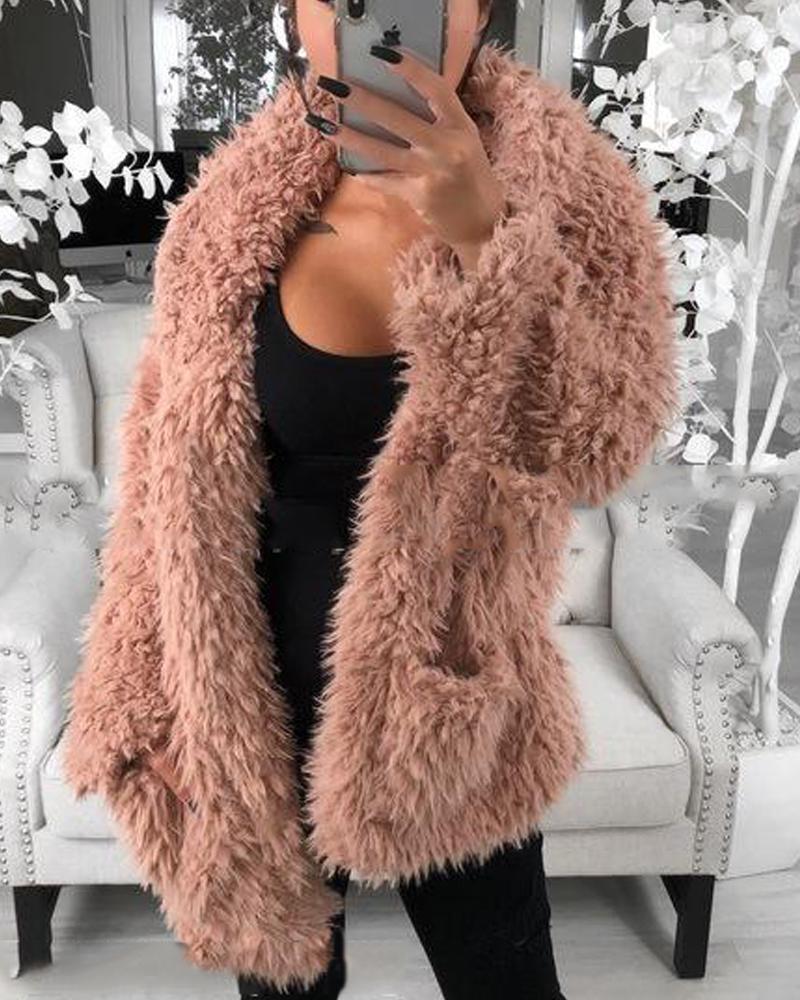 

Faux Shearling Double Pocket Coat, Pink