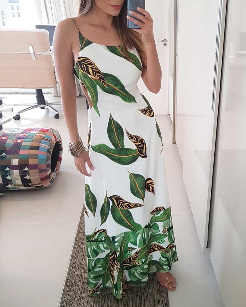 

Leaf Print Tied Back Maxi Dress