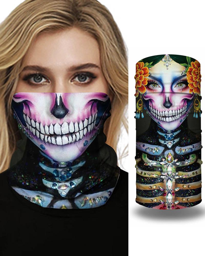

Skull Print Breathable Face Bandana Magic Scarf Headwrap Balaclava, Black