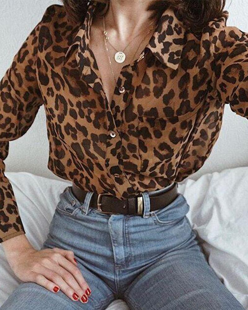 

Leopard Print Button Down Blouse