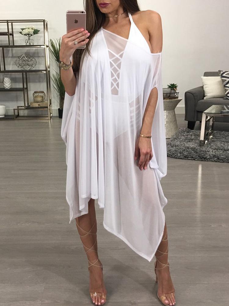 

Sexy Skew See Through Asymmetric Trim Cover Up, Black