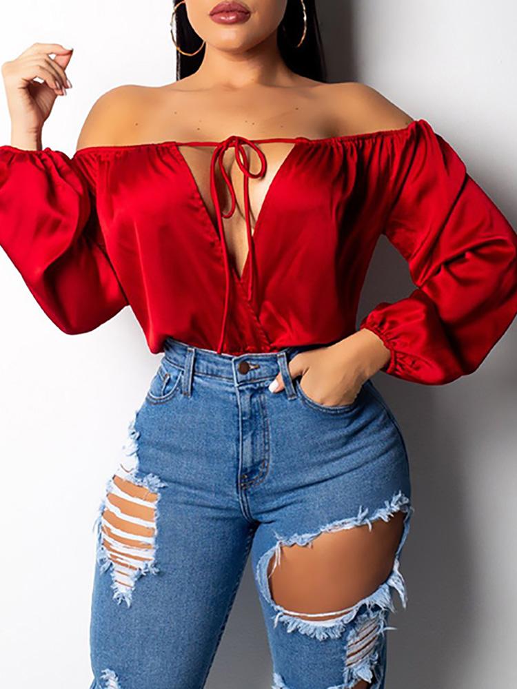 

Deep V-Cut Bandage Lantern Sleeve Blouse
