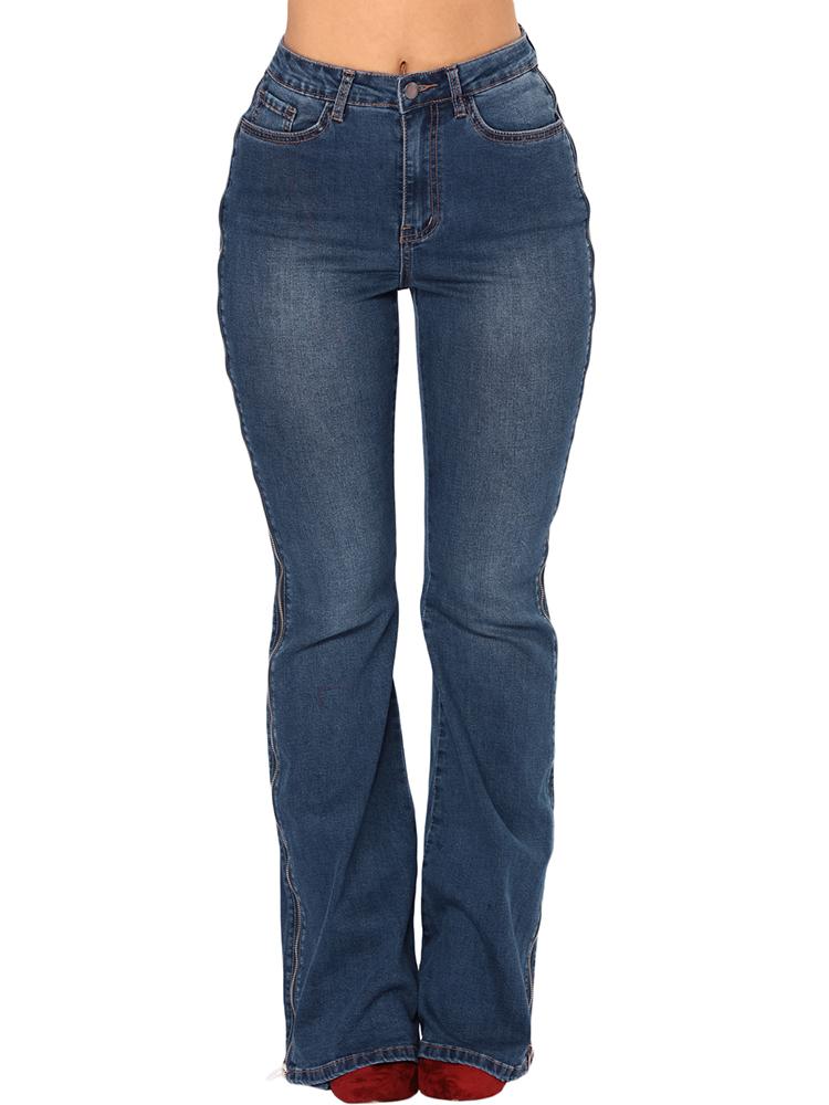 

Zipper Design Flared Leg Jeans, Blue