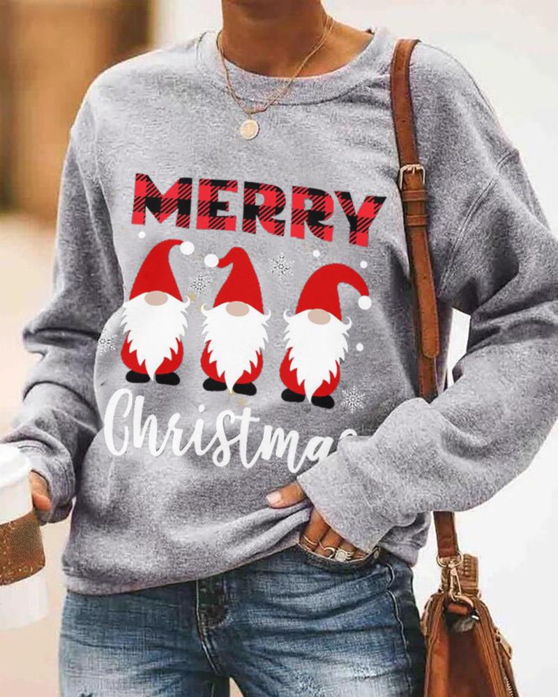 

Merry Christmas Long Sleeve Casual Sweatshirt, Gray