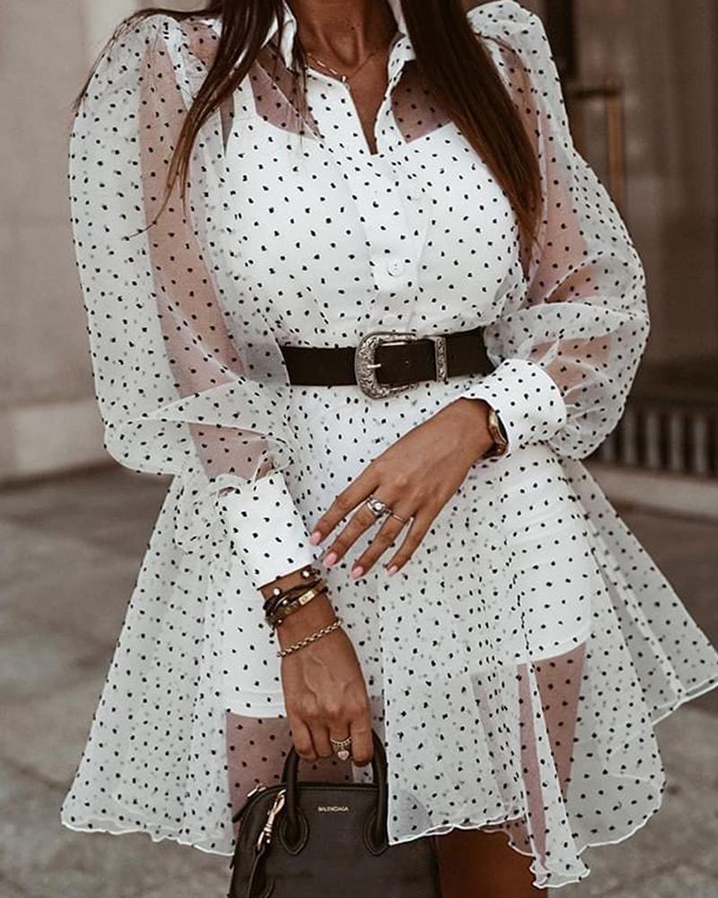 

Dot Bloomer Sleeve See-through Loose Mini Dress With Tanks, White