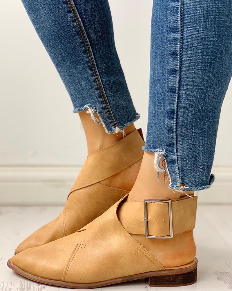 

Pointed Toe Slingback Buckled Detail Shoes, Apricot