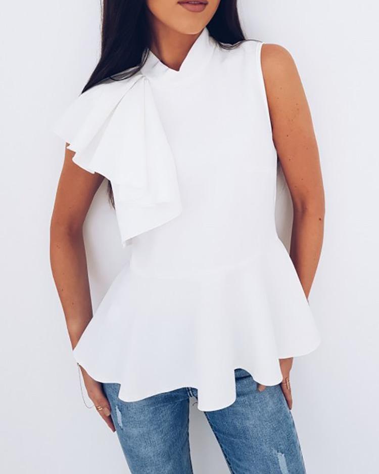 

Solid Flutter Sleeve Peplum Top, White
