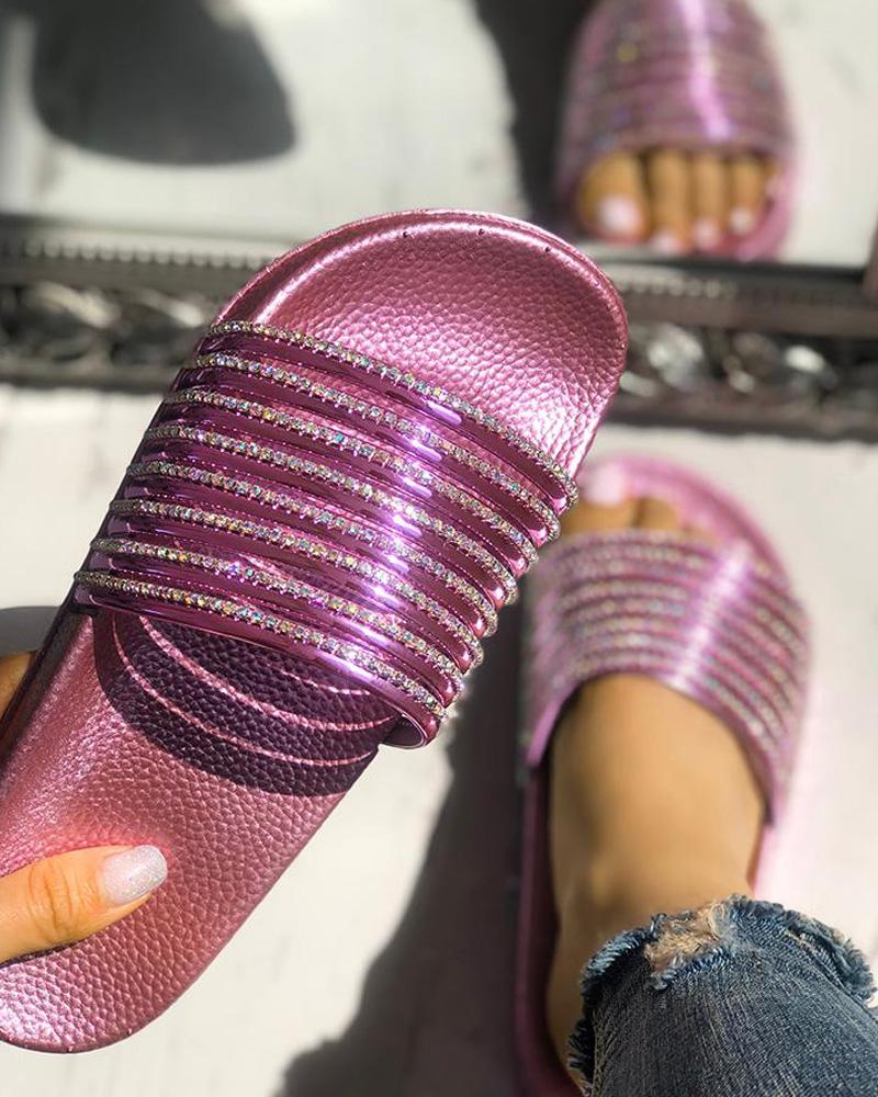 

Shiny Strappy Non-Slip Sandals, Hot pink
