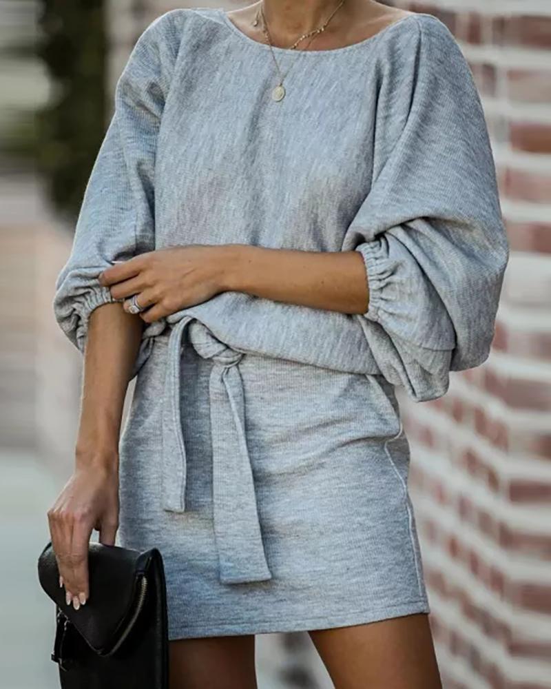 

Plain Wrap Long Sleeve Casual Dress, Gray