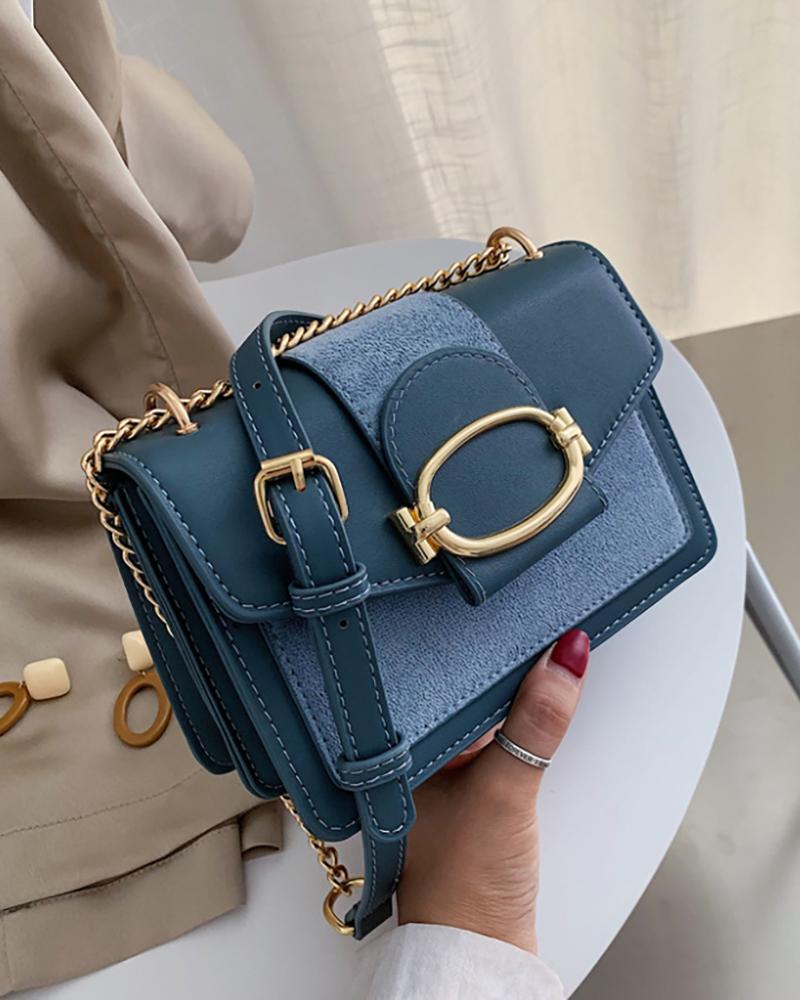 

Mini Metal Decor Chain Crossbody Bag, Blue