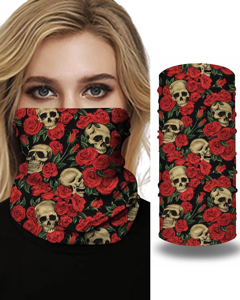 

Skull Floral Print Breathable Face Bandana Magic Scarf Headwrap Balaclava, Red
