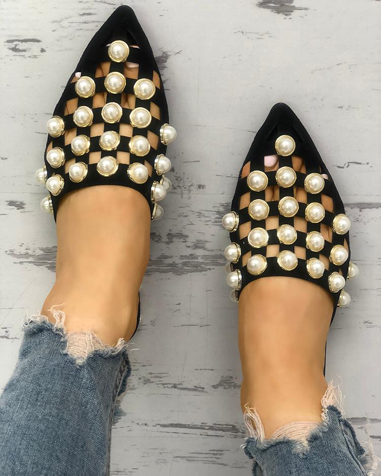 

Hollow Out Rivet Embellished Pointed Flats