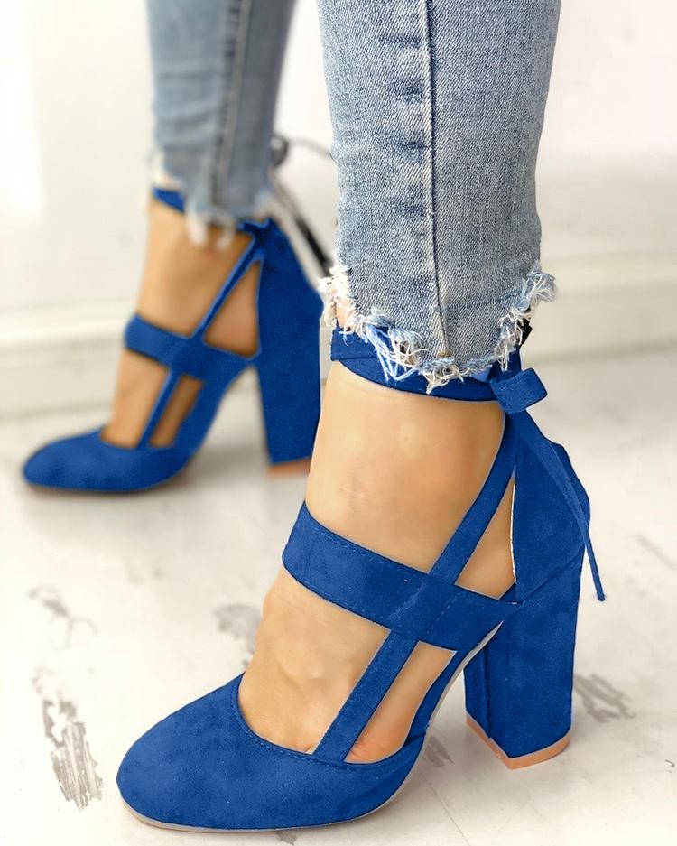 

Fashion Caged Chunky Heels Shoes, Blue