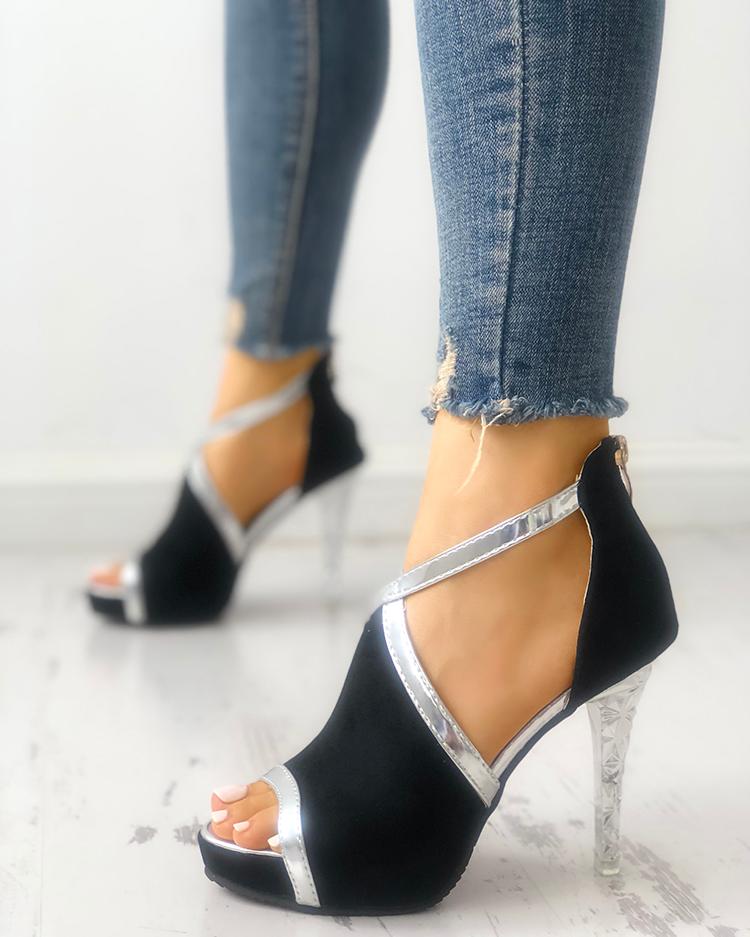 

Suede Contrast Binding Thin Heeled Sandals, Yellow