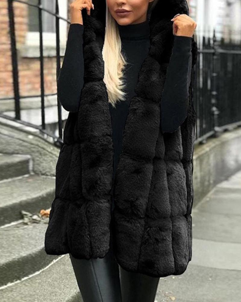 

Hooded Marshmallow Faux Fur Coat, Black