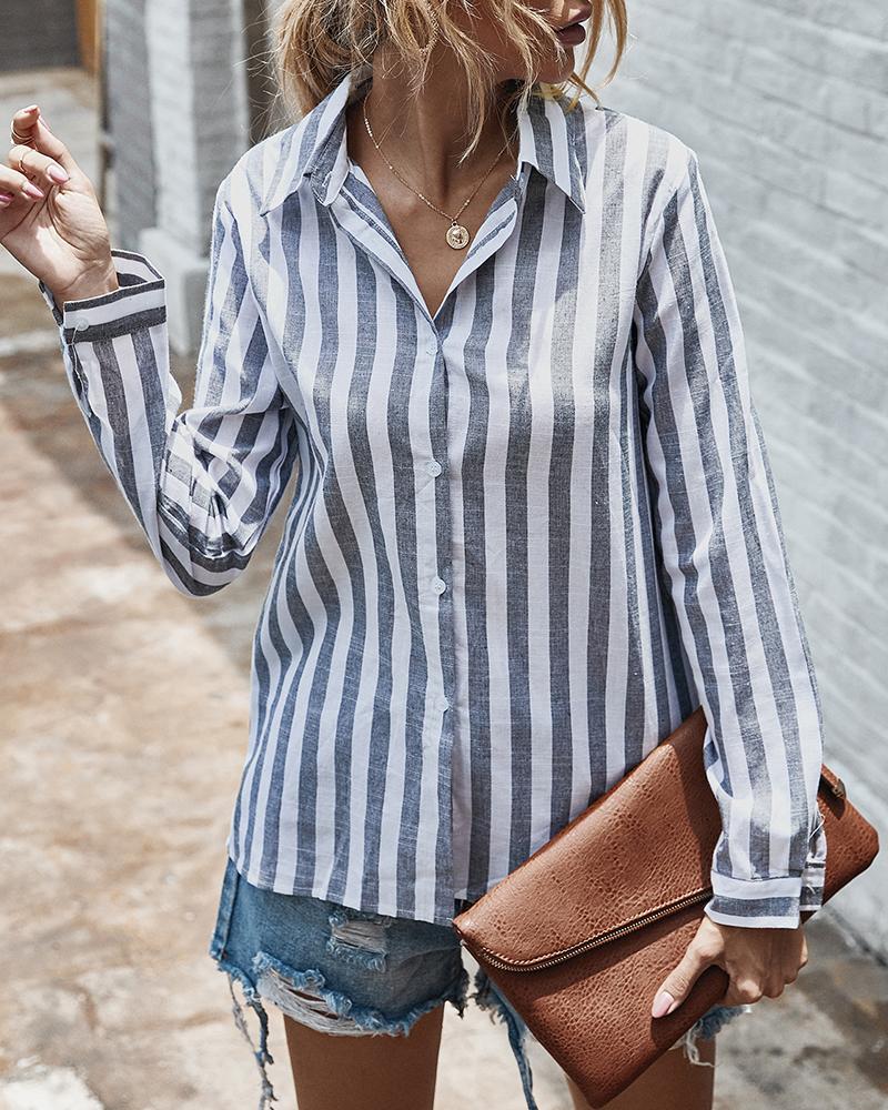 

Striped Colorblock Buttoned Casual Shirt, Gray
