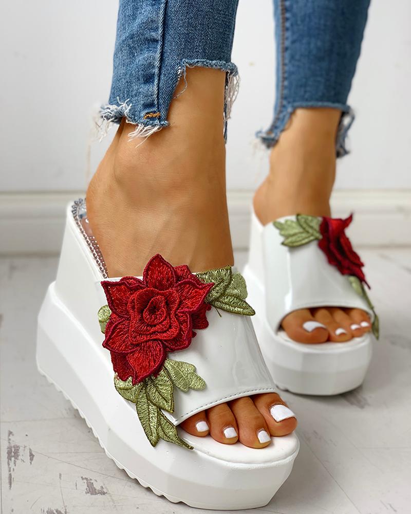

Applique Chunky Platform Sandals, White