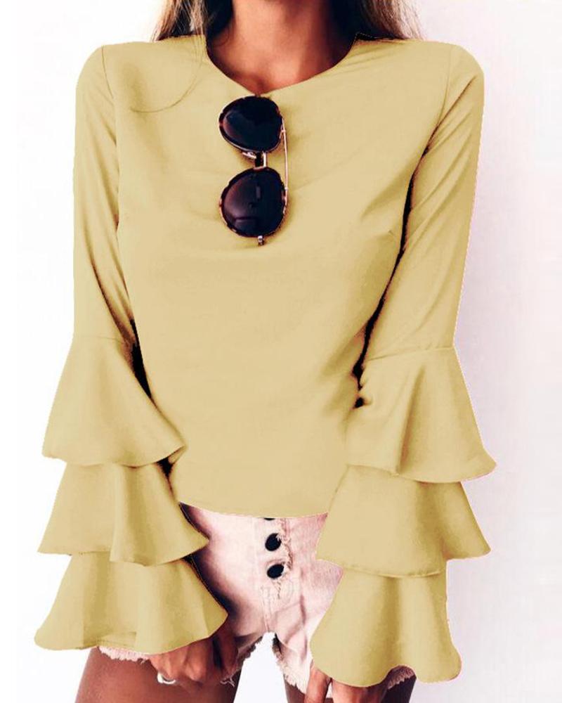 

Casual Ruffle Long Sleeve Blouse, Yellow