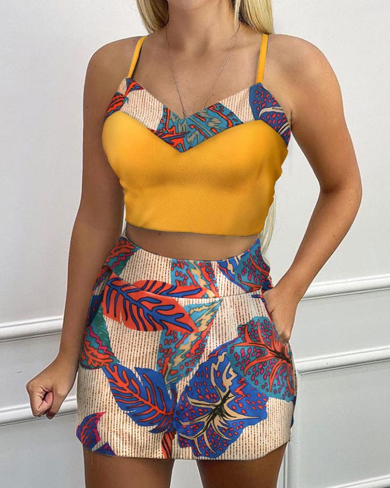 

Spaghetti Strap Crop Top & Short Sets, Multicolor