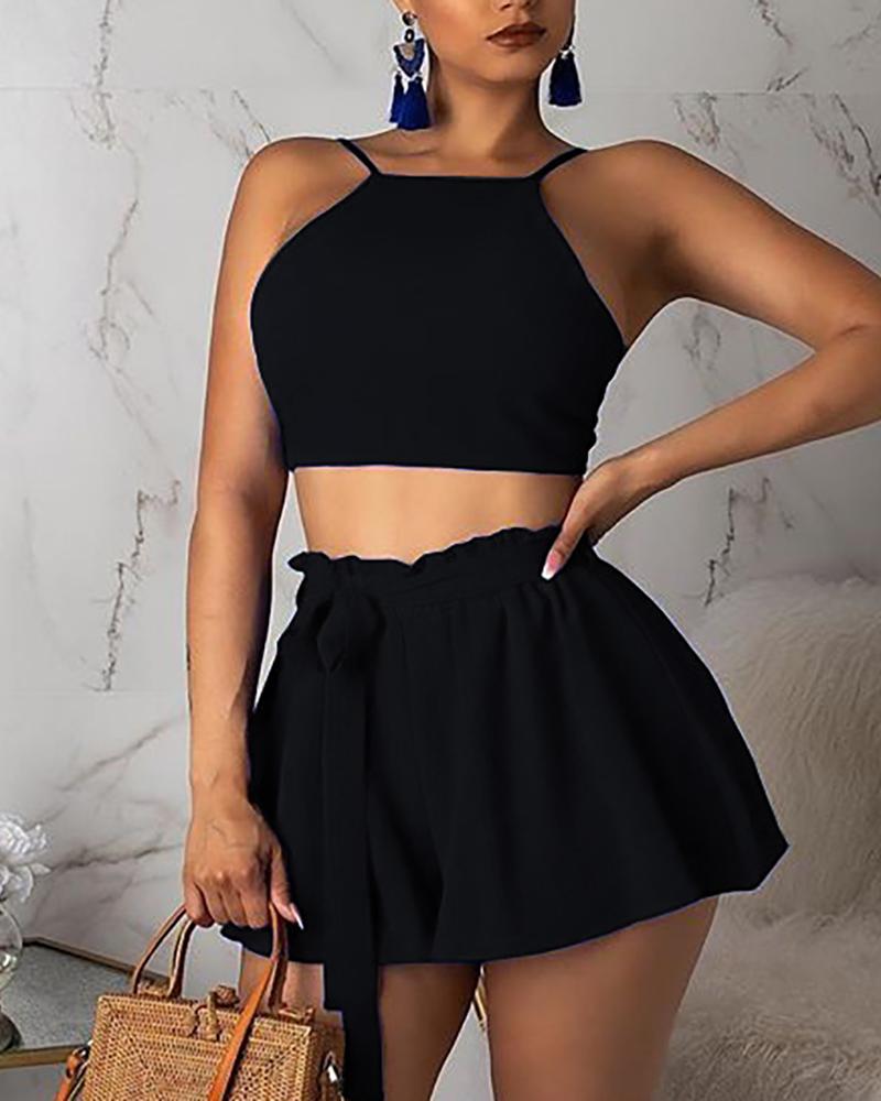 

Frills Tie Waist Shorts With Camisole Set