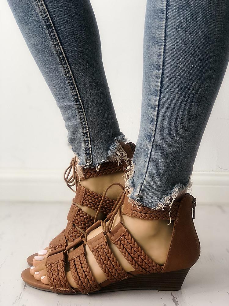 

Open Toe Braided Lace-up Sandals