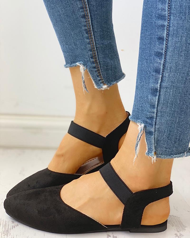 

Suede Pointed Toe Slingback Flat Shoes, Black