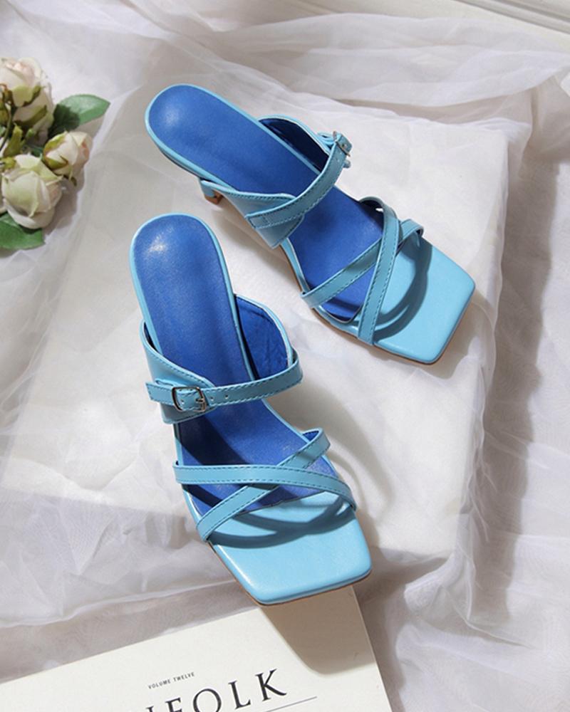 

Peep Toe Cross Strap Heeled Sandals, Light blue