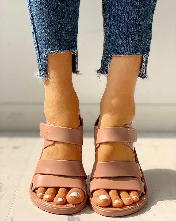 

Multi-strap Open Toe Non-Slip Flat Sandals, Pink