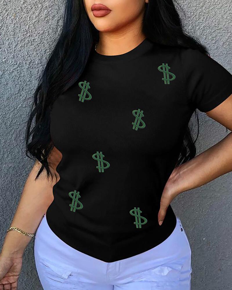 

Letter Embroidery Short Sleeve T-Shirt, Black