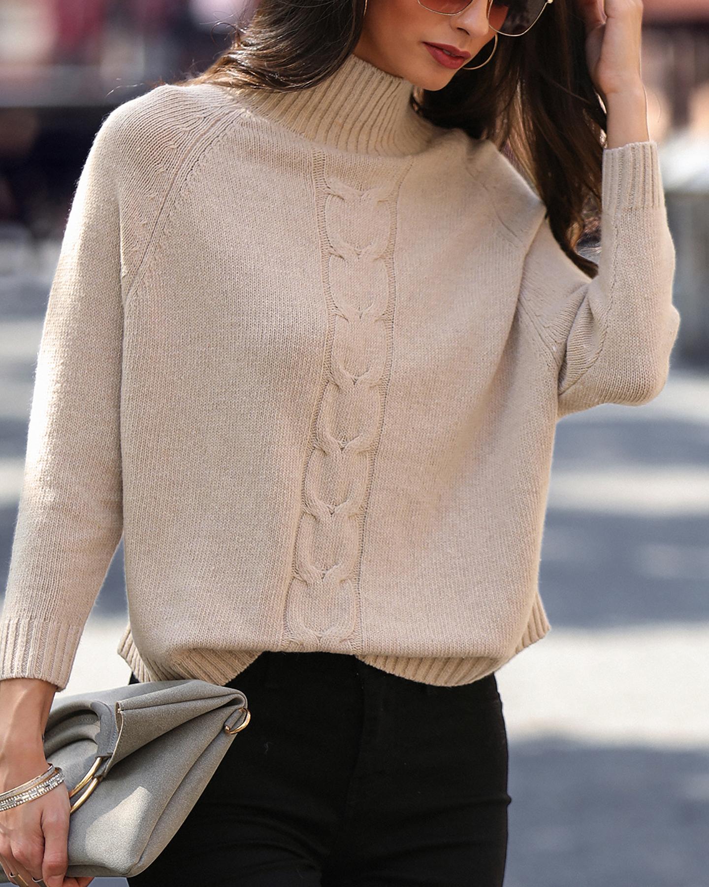 

High Neck Dolman Sleeve Sweater, Khaki