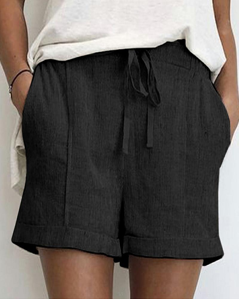

Solid Drawstring Shorts, Black