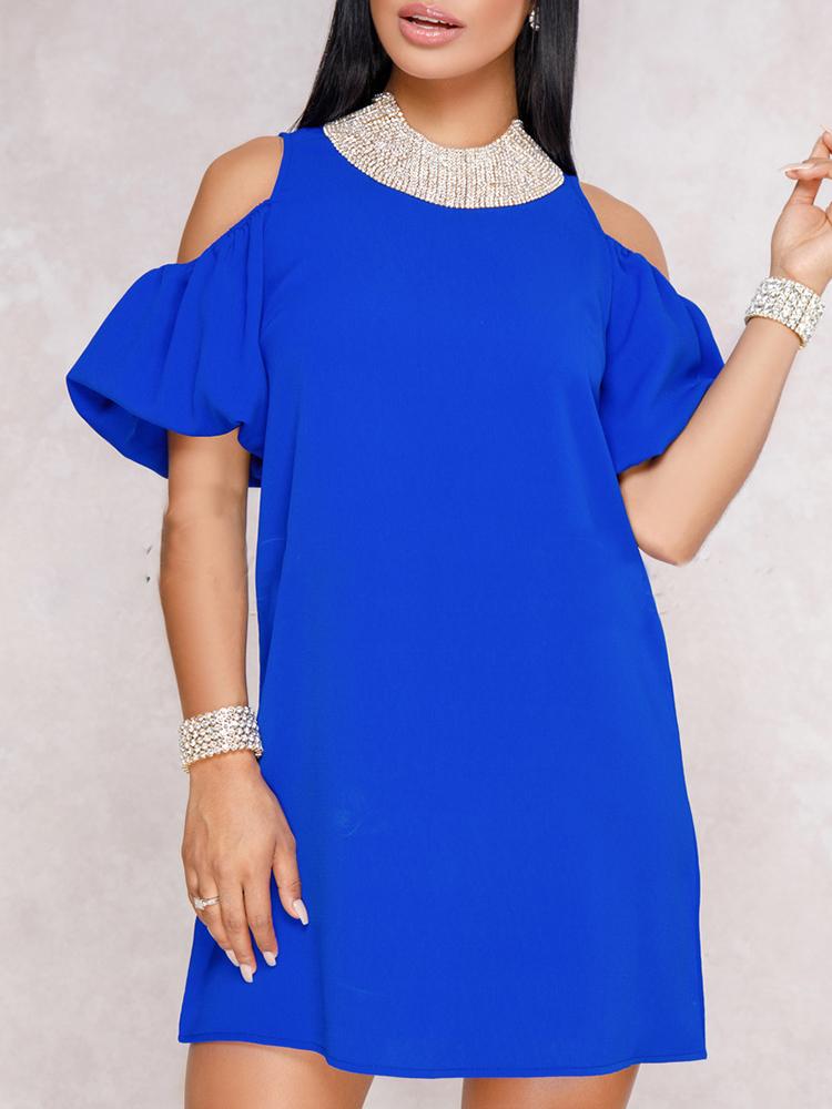 

Solid Batwing Sleeve Cold Shoulder Dress