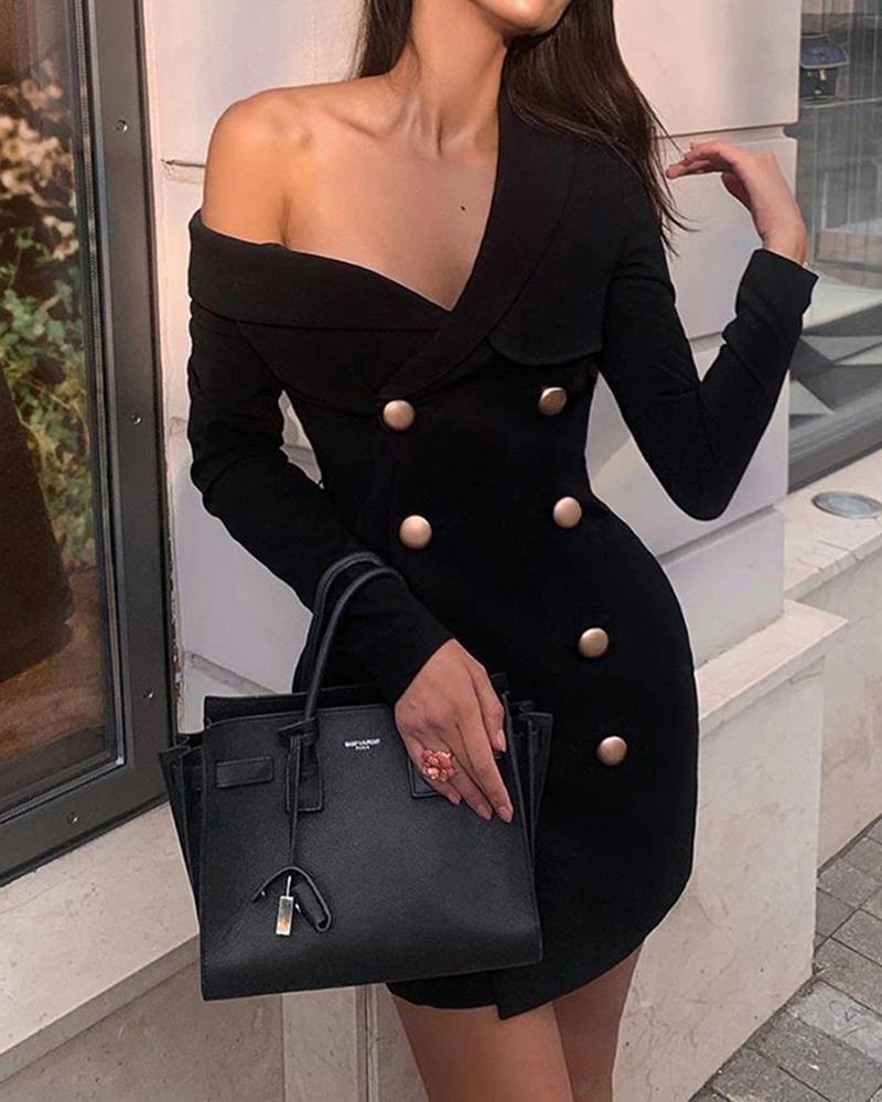 

Double Breasted Buckled Mini Bodycon Dress, Black