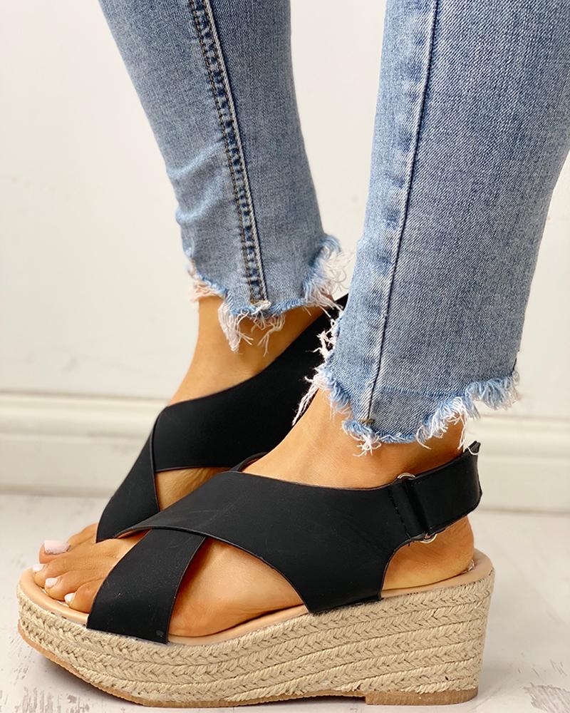 

Crisscross Design Espadrille Wedge Sandals, Black