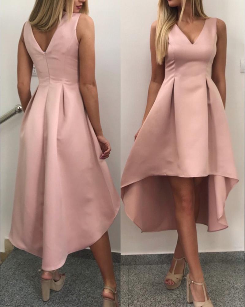 

Sleeveelss V-Neck Dip Hem Dress, Pink