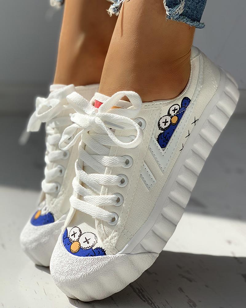 

Colorblok Patchwork Lace-Up Casual Sneakers, White