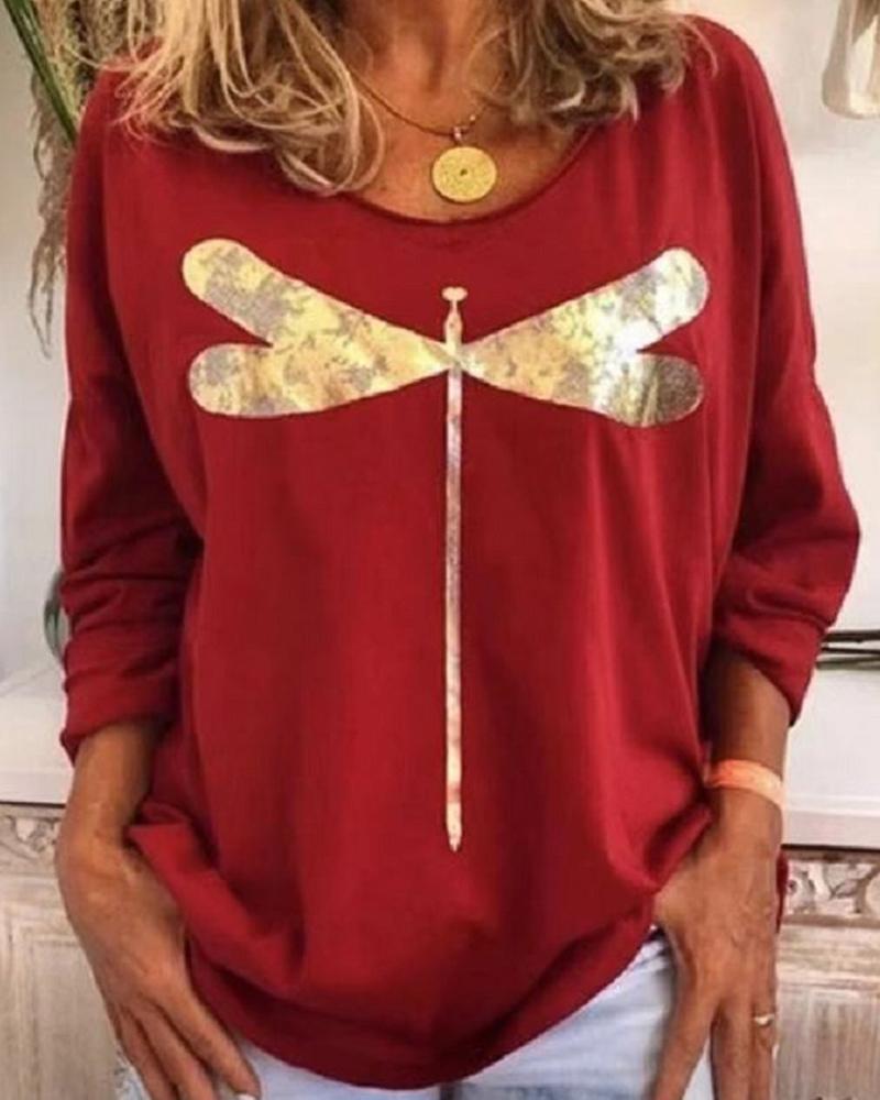 

Sequin Dragonfly Long Sleeve Top, Red