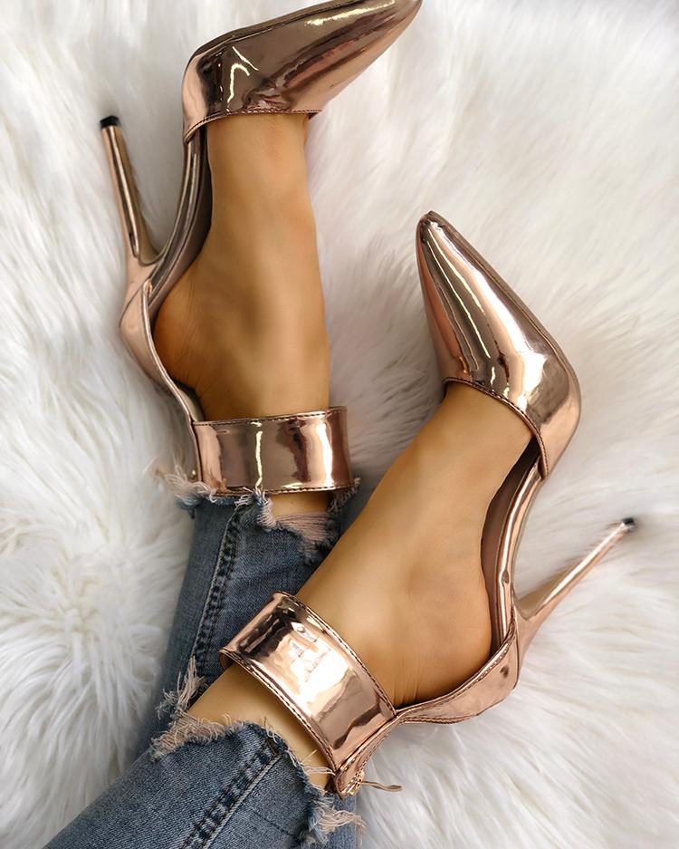 

Solid Ankle Strap Pointed Toe Thin Heels, Champagne