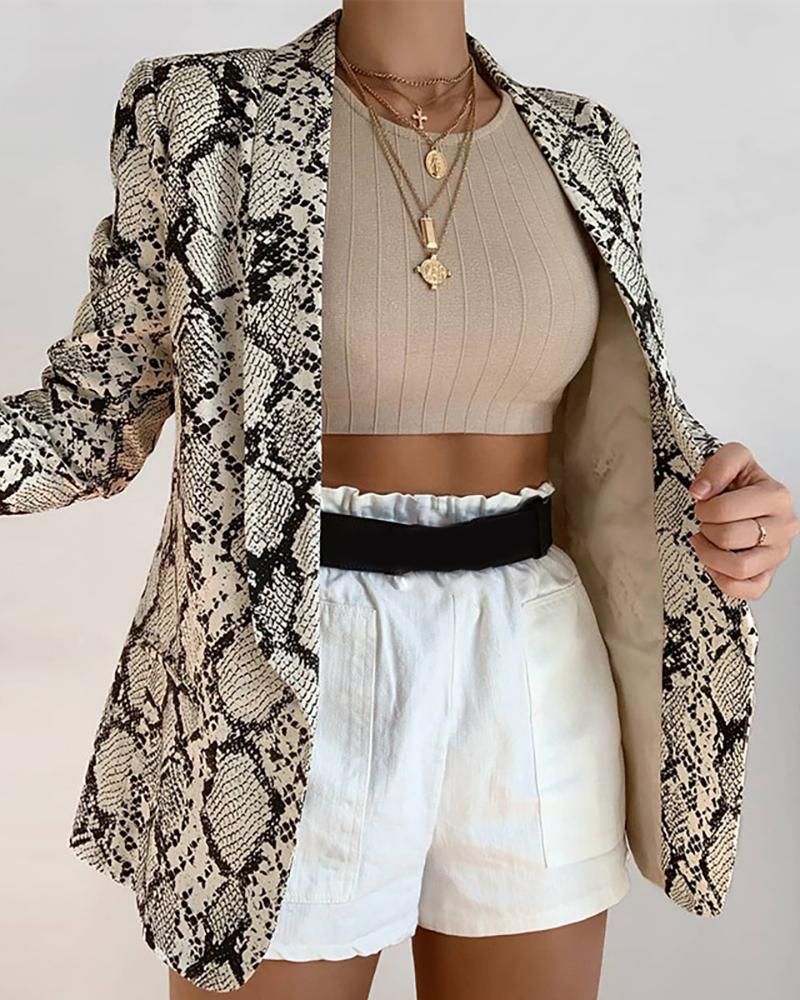 

Snakeskin / Plain Long Sleeve Blazer Coat, Black