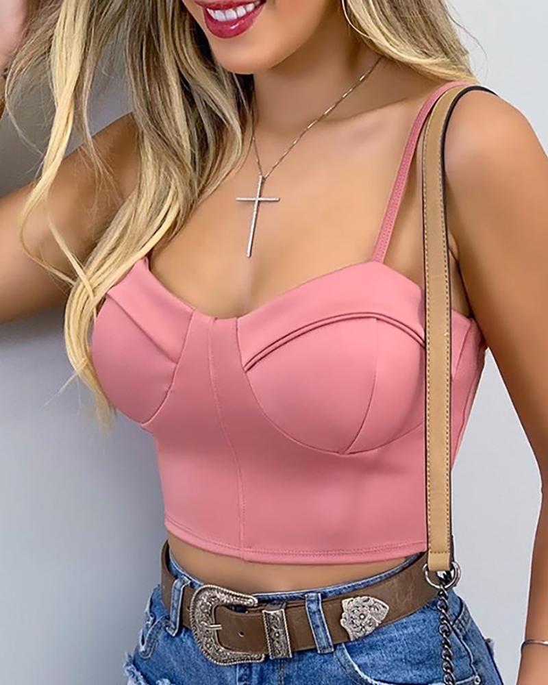 

Solid Corset Low Cut Cami Top, Pink