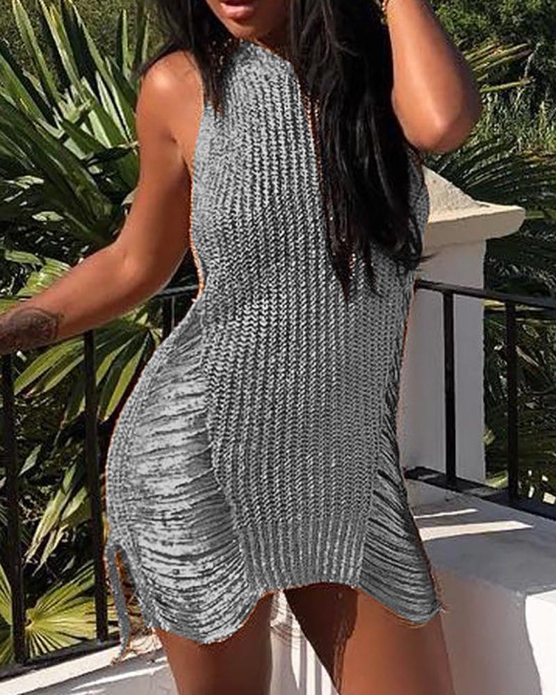 

Glitter Sleeveless Tassel Cover Up, Silver