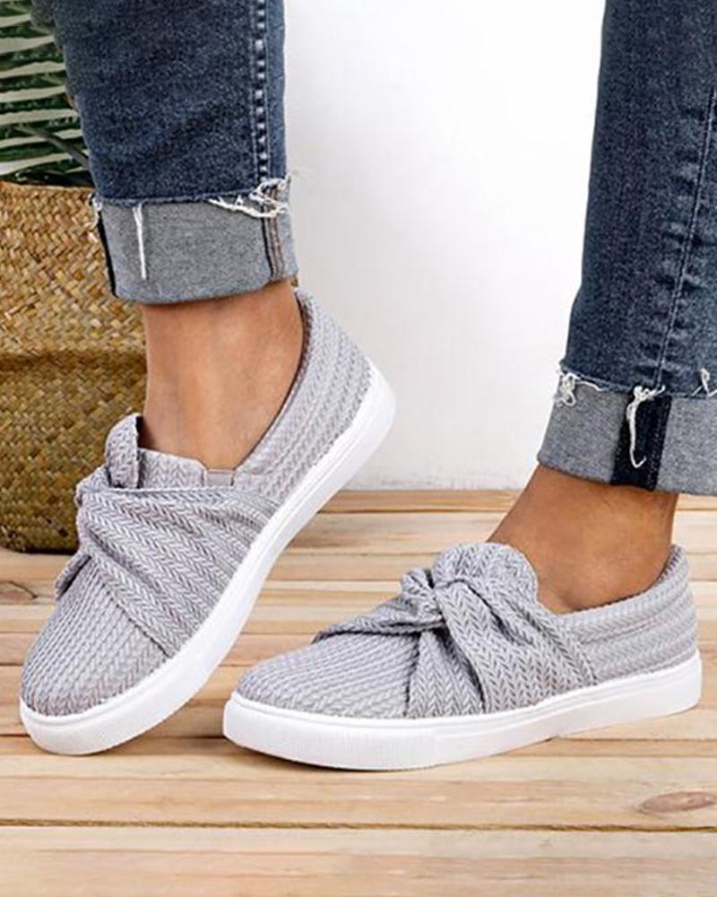 

Bowknot Design Casual Flat Loafer, Gray