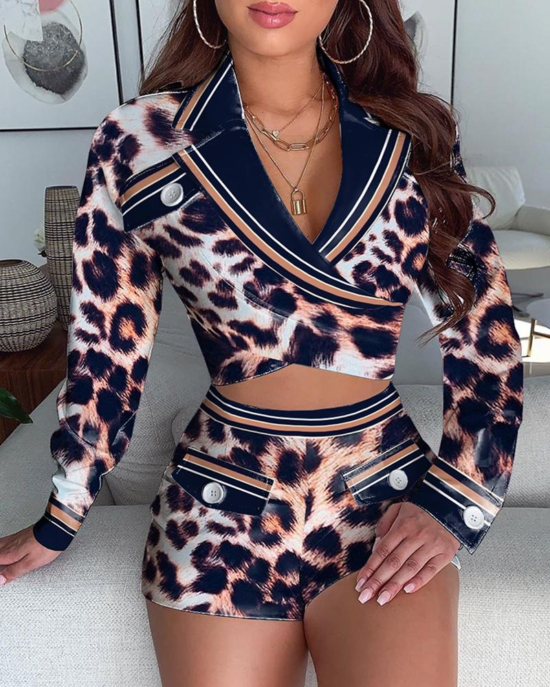 

Leopard Print Long Sleeve Balzer & Short Sets