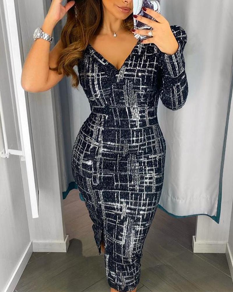 

One Shoulder Puff Sleeve Midi Dress, Black