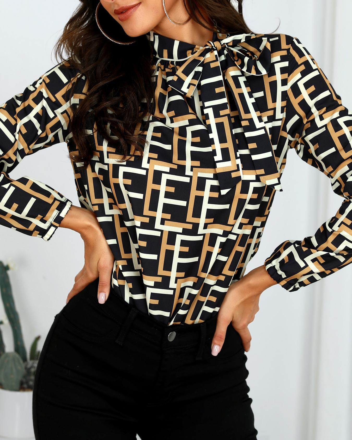 

Geo Print Tied Neck Casual Shirt