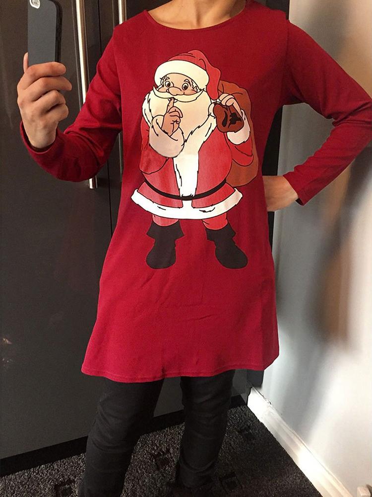 

Fashion Christmas Santa Claus Print Casual Mini Dress, Red