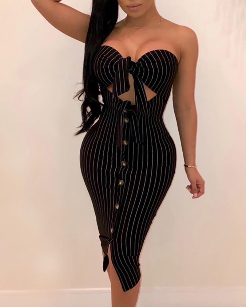 

Striped Knotted Front Tube Bodycon Dress